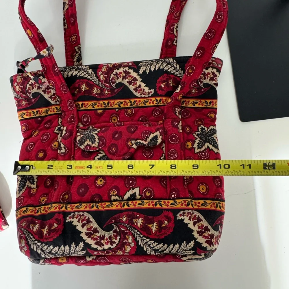 Retired Vera Bradley Provincial Red‎ Maple Leaf Villager Tote Bag And Wallet
